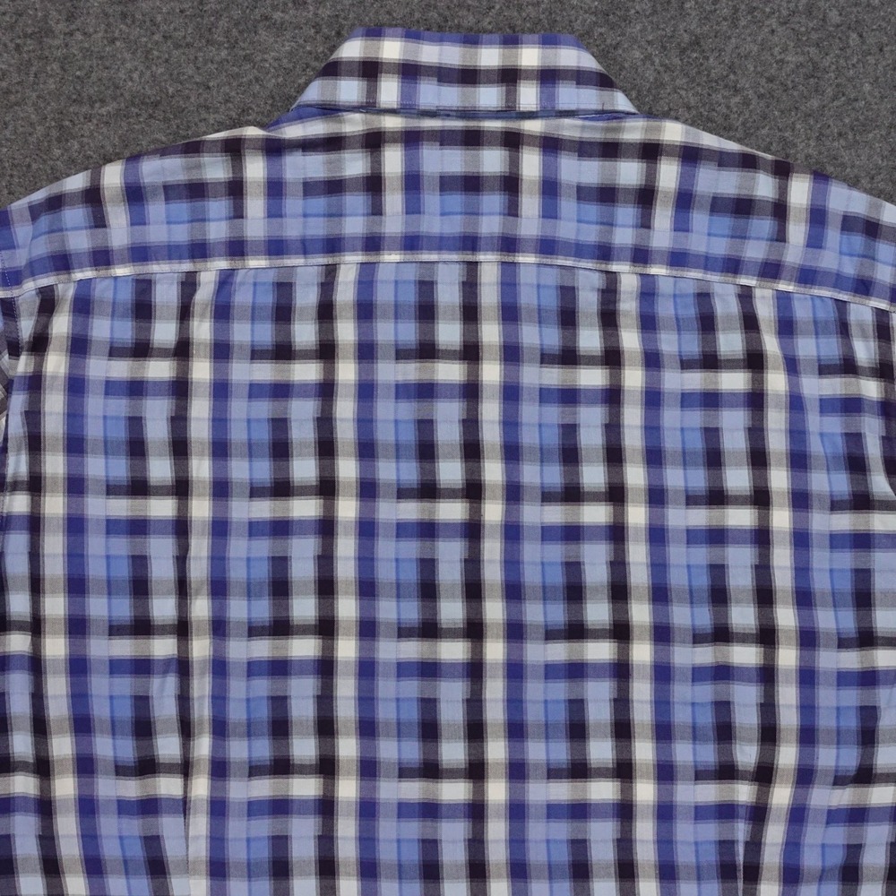 Good Man Brand Button Down Shirt Men's Large Plaid Short Sleeve Blue - Picture 8 of 10